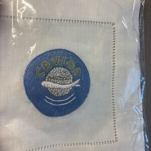 NWT White Linen Napkins with Caviar Embroidery